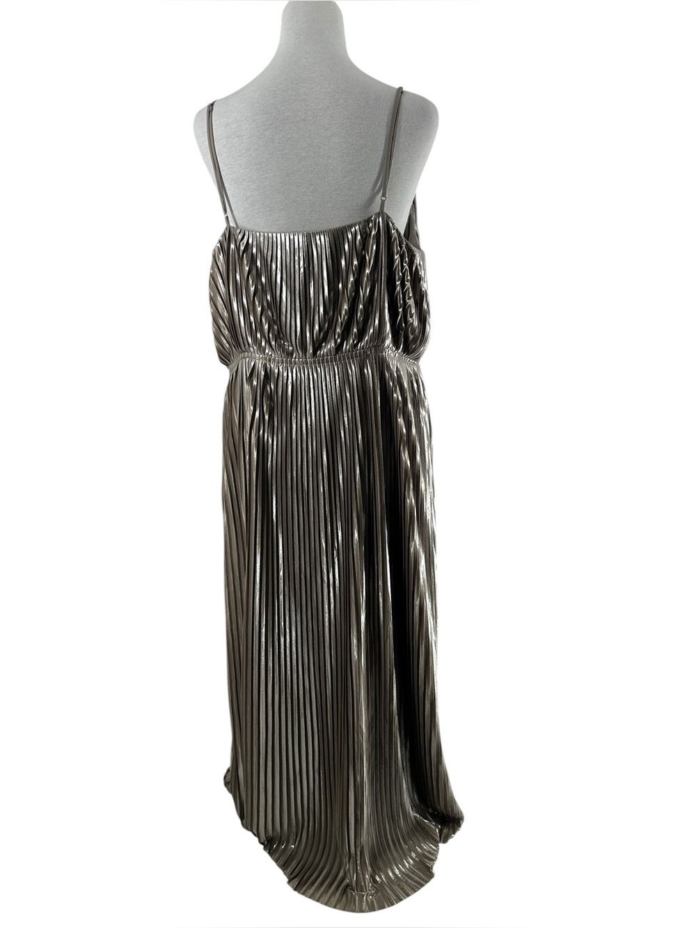 Banana Republic dress Metallic Pleated High Neck Strap Fit & Flare holiday sz 14 - Picture 6 of 12